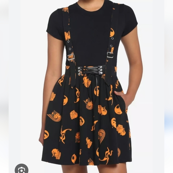 Disney Dresses & Skirts - Disney Black A-Line Suspender Skirt with Orange Print